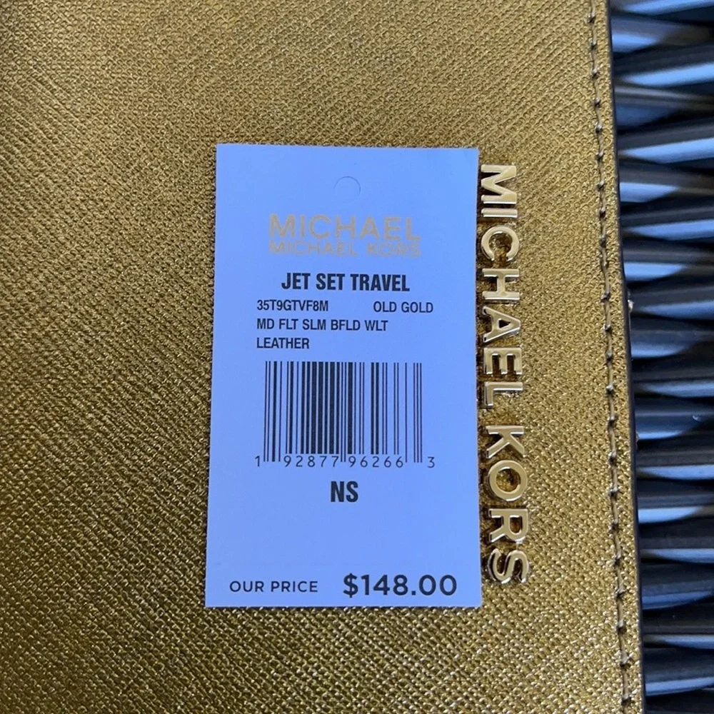 Michael Kors Medium Flat Slim Bifold Wallet Old Gold Leather